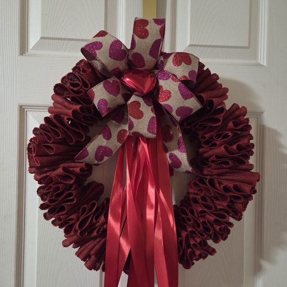 Other - Elegant Red Heart Wreath with Ribbon